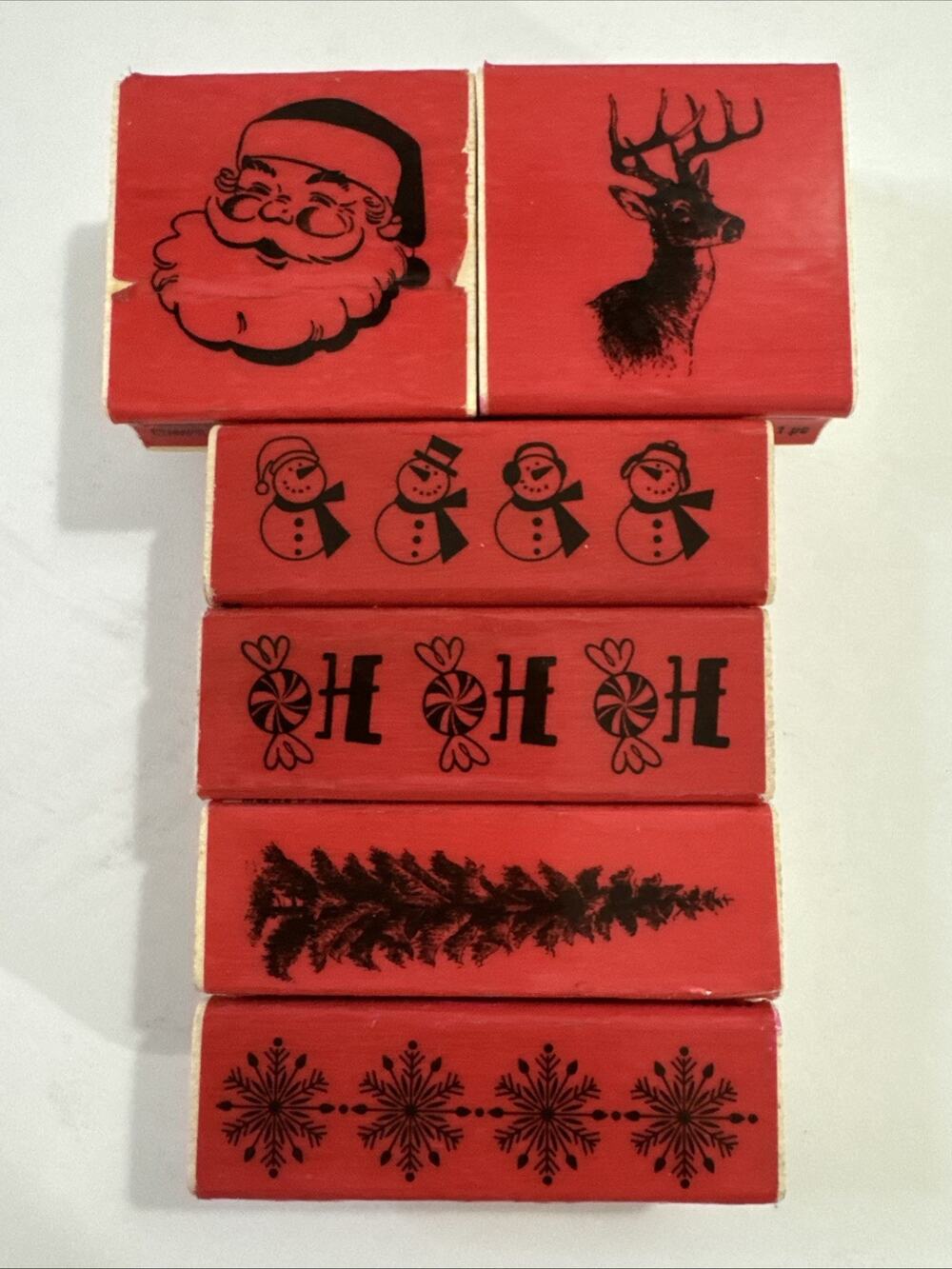 Christmas Wood Rubber Stamp Set Holidays Christmas Theme